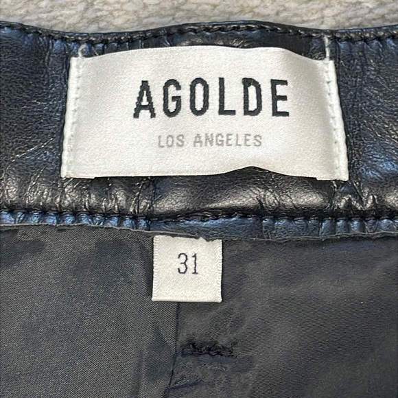 New Agolde Riley Long Pants Recycled Leather in Detox Black High Rise Sz 31 - Picture 8 of 14